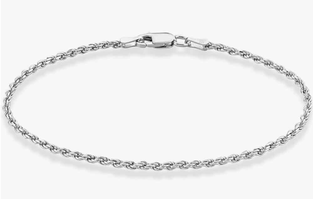 Miabella 925 Sterling Silver Italian, Diamond-Cut Braided Rope Chain Anklet